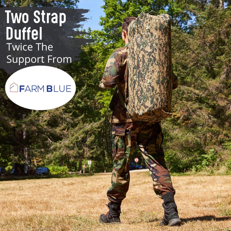 Farm Blue حقيبة دفل عسكرية كبيرة جداً XL برباطين - حقيبة قماش قطنية ثقيلة من الدرجة العسكرية للرجال والنساء والطلاب - حقيبة معدات تكتيكية 22" x 38" تمويه رقمي - Image 2